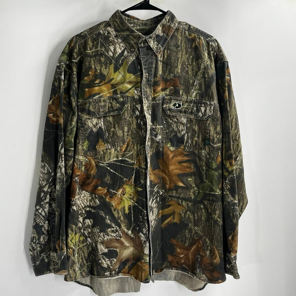 VTG Mossy Oak Chamois Breakup Camo Long Sleeve Button Up Shirt Men’s XL